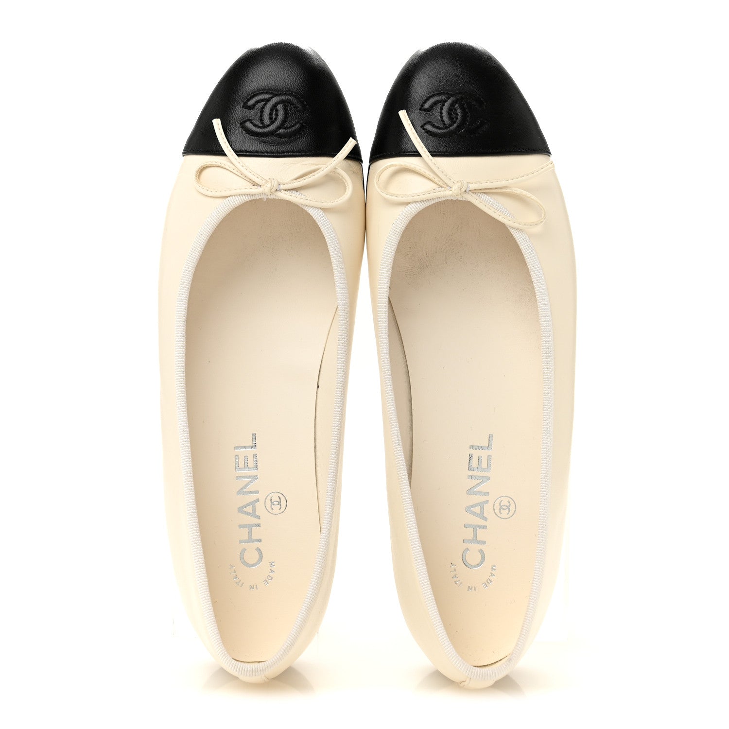 Chanel Lambskin Cap Toe CC Ballerina Flats 39.5 White Black 2 of 9