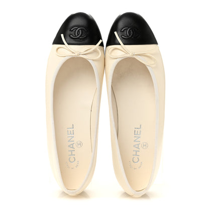Chanel Lambskin Cap Toe CC Ballerina Flats 39.5 White Black 2 of 9