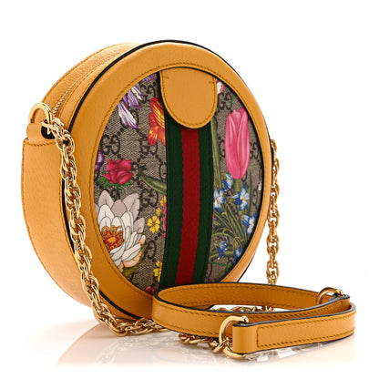 Gucci GG Supreme Monogram Flora Web Mini Ophidia Round Shoulder Bag Beige Multicolor Crop 3 of 11
