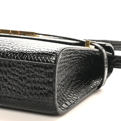 Saint Laurent Shiny Calfskin Crocodile Embossed Manhattan Baguette Black 10 of 10