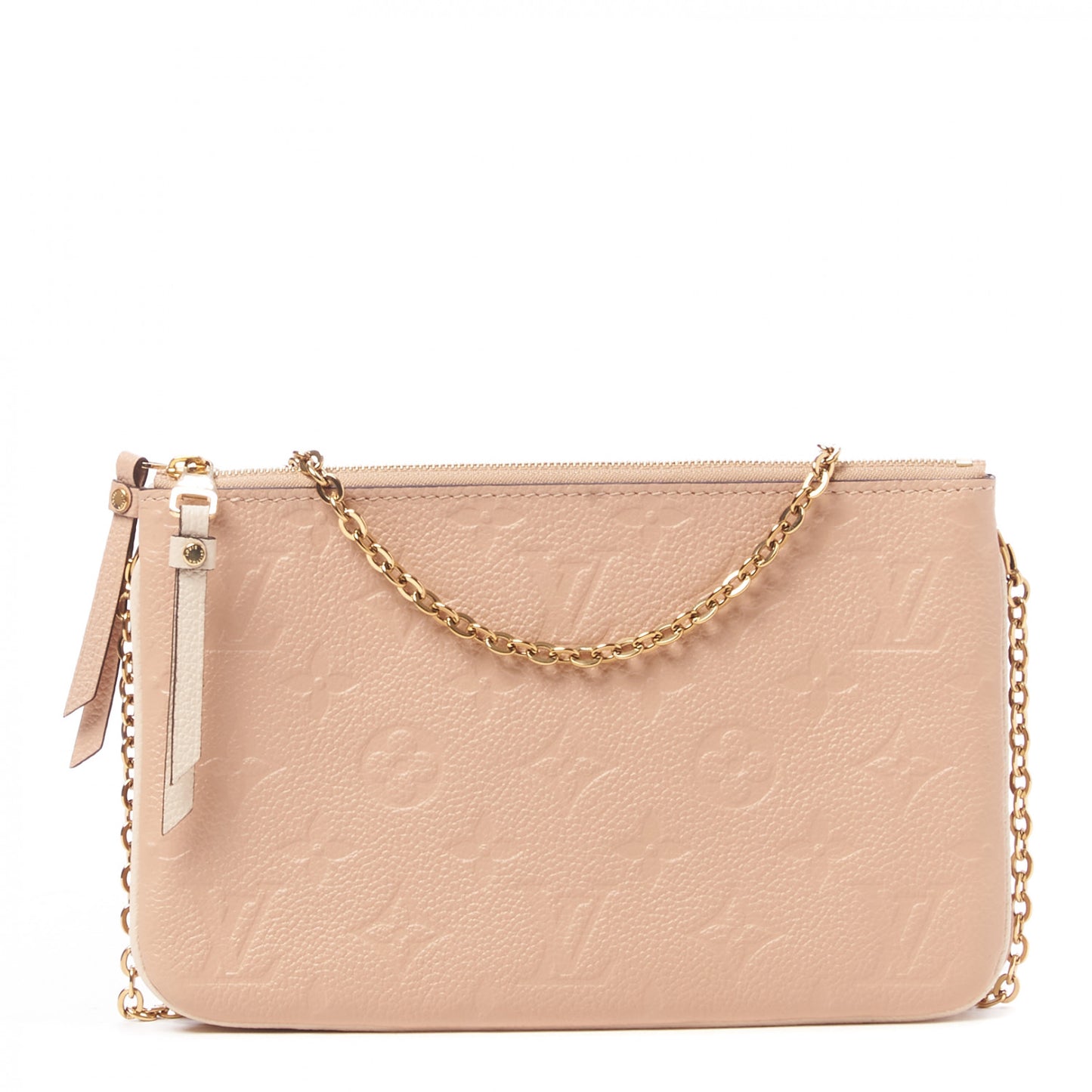 Empreinte Double Zip Pochette Beige Rose Creme