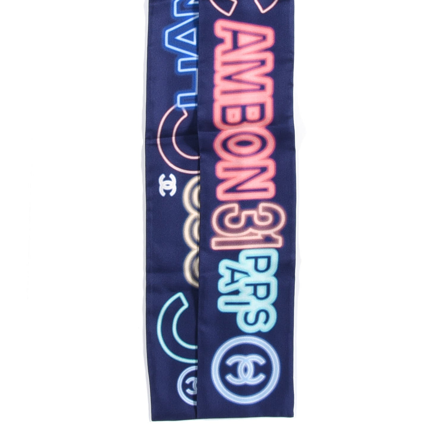 Chanel Silk Neon CC Bandeau Scarf Blue Multicolor 2 of 3