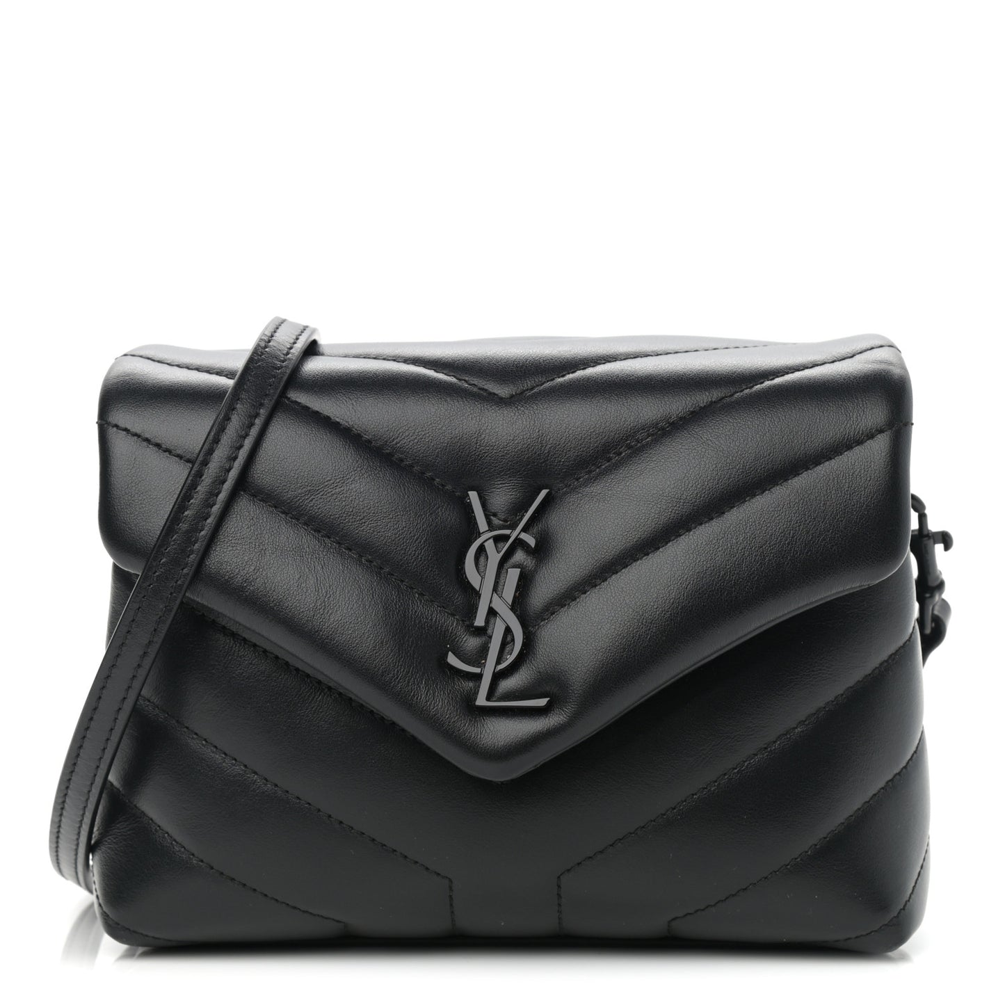 Calfskin Y Quilted Monogram Toy Loulou Crossbody Bag Black