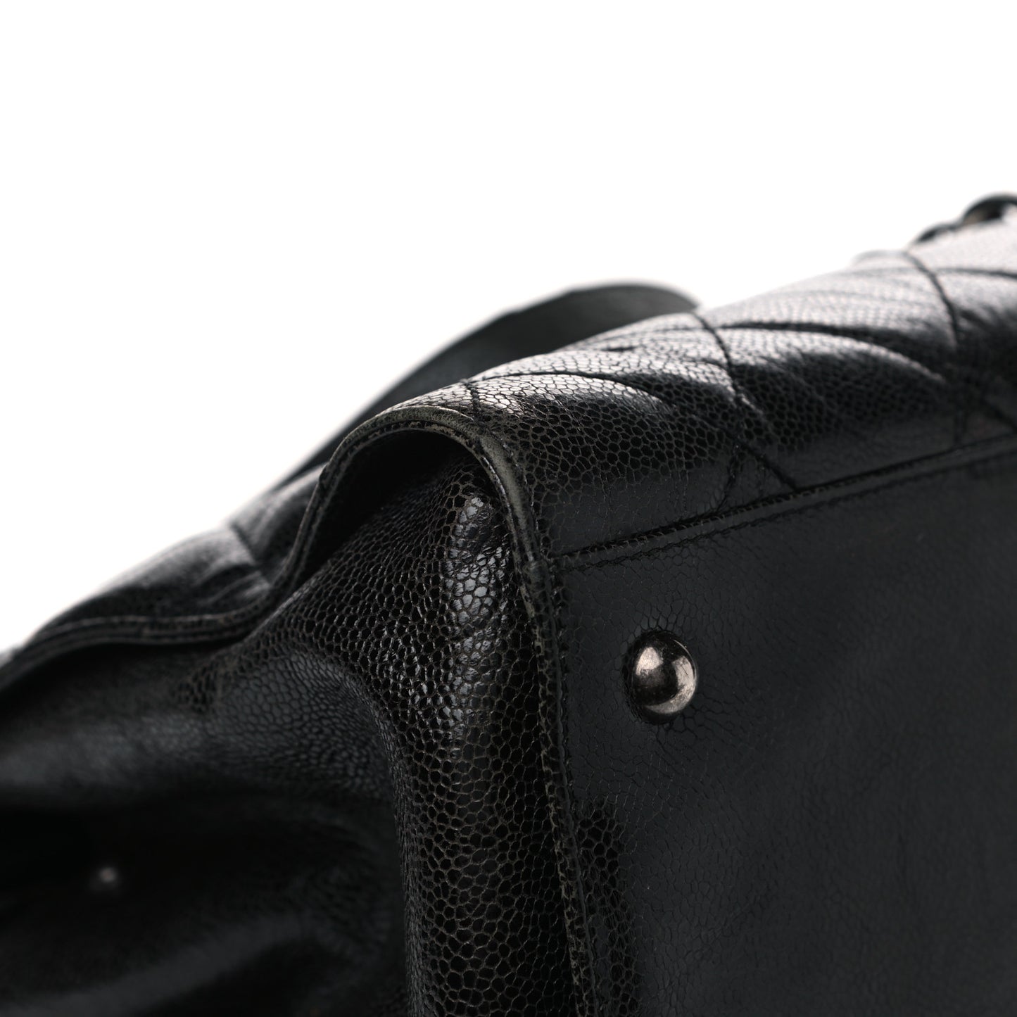 Crumpled Grained Calfskin Quilted CC Crave Tote Black