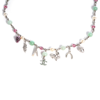 Chanel Beaded Charm CC Necklace Silver Multicolor 1 of 6