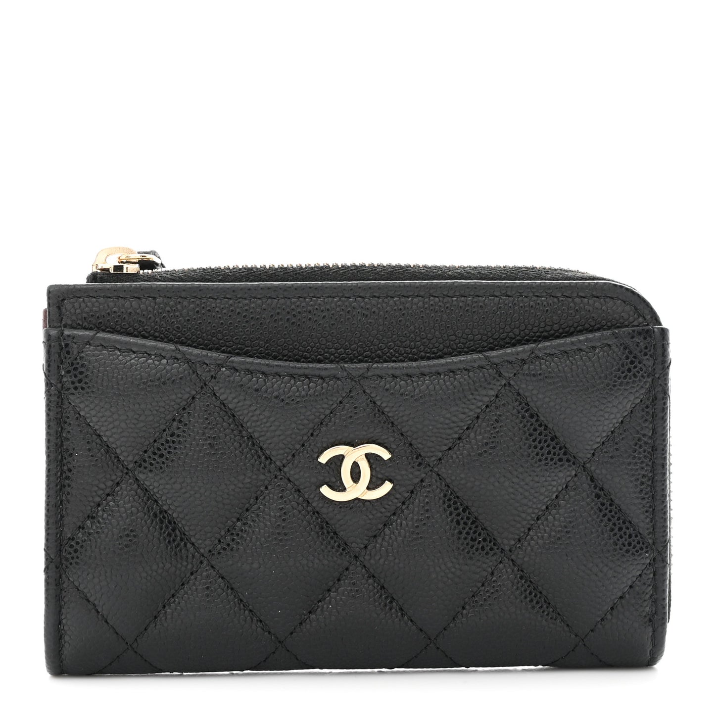 Caviar Quilted CC Zip Around Card Holder Black