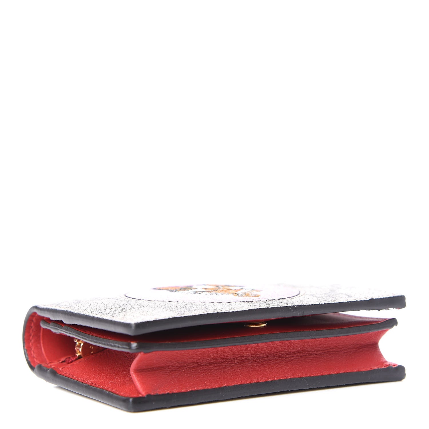 Gucci GG Supreme Monogram Bosco Patch Card Case Wallet Beige Malva Hibiscus Red 4 of 11