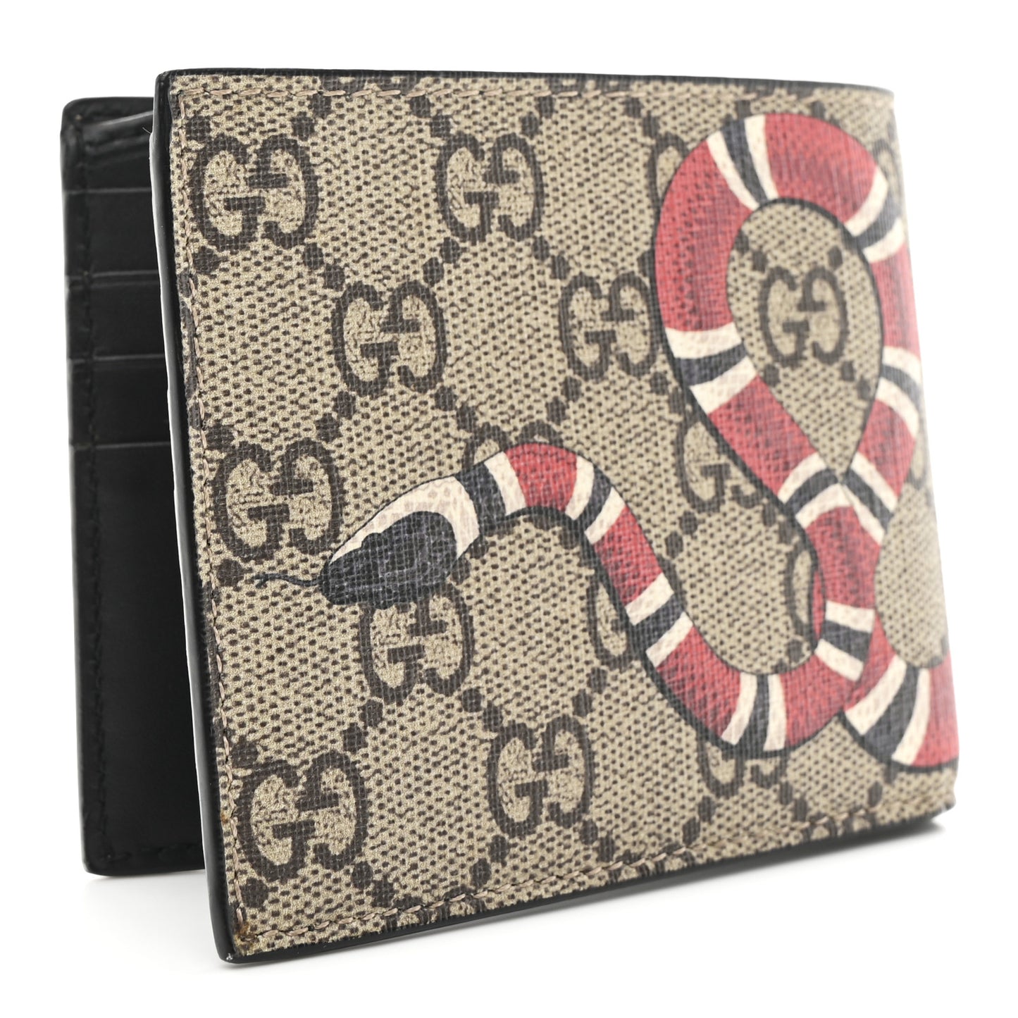 GG Supreme Monogram Selleria Calfskin Kingsnake Nice Bi-Fold Wallet Beige Ebony Multicolor Black