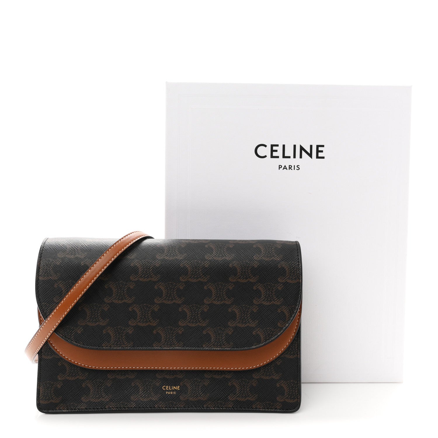 Celine Triomphe Canvas Lambskin Wallet On Strap Tan 11 of 11
