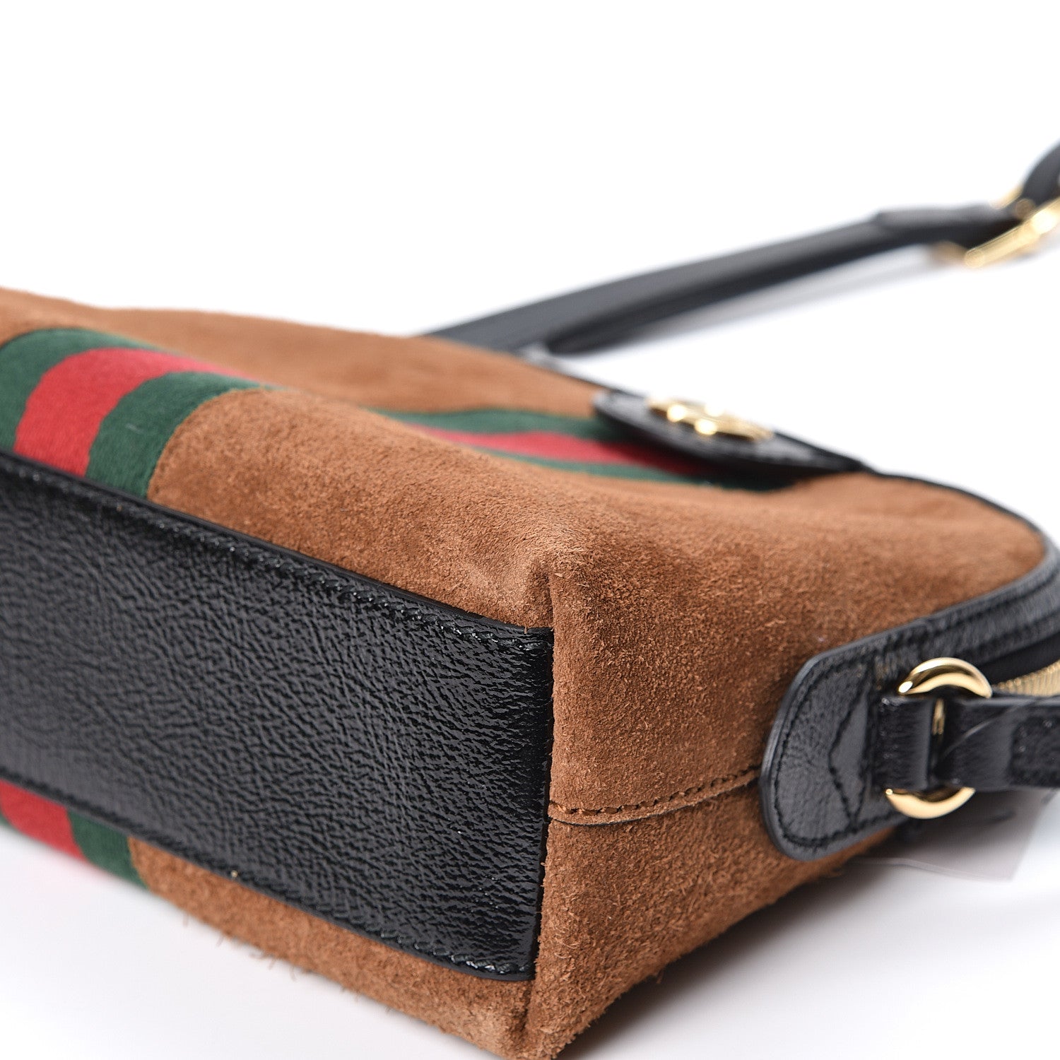 Gucci Suede Patent Web Small Ophidia Dome Shoulder Bag Nocciola Black 9 of 9
