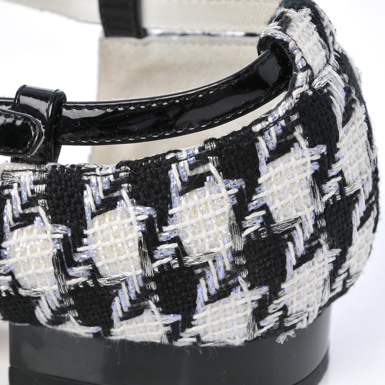 Chanel Patent Tweed CC Sandals 35.5 Black 10 of 11