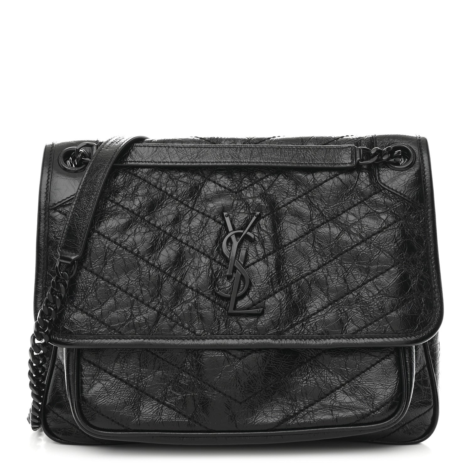 Saint Laurent Crinkled Calfskin Matelasse Monogram Medium Niki Chain Satchel Black 1 of 10