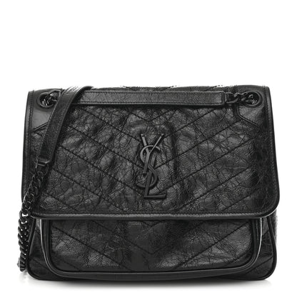 Saint Laurent Crinkled Calfskin Matelasse Monogram Medium Niki Chain Satchel Black 1 of 10