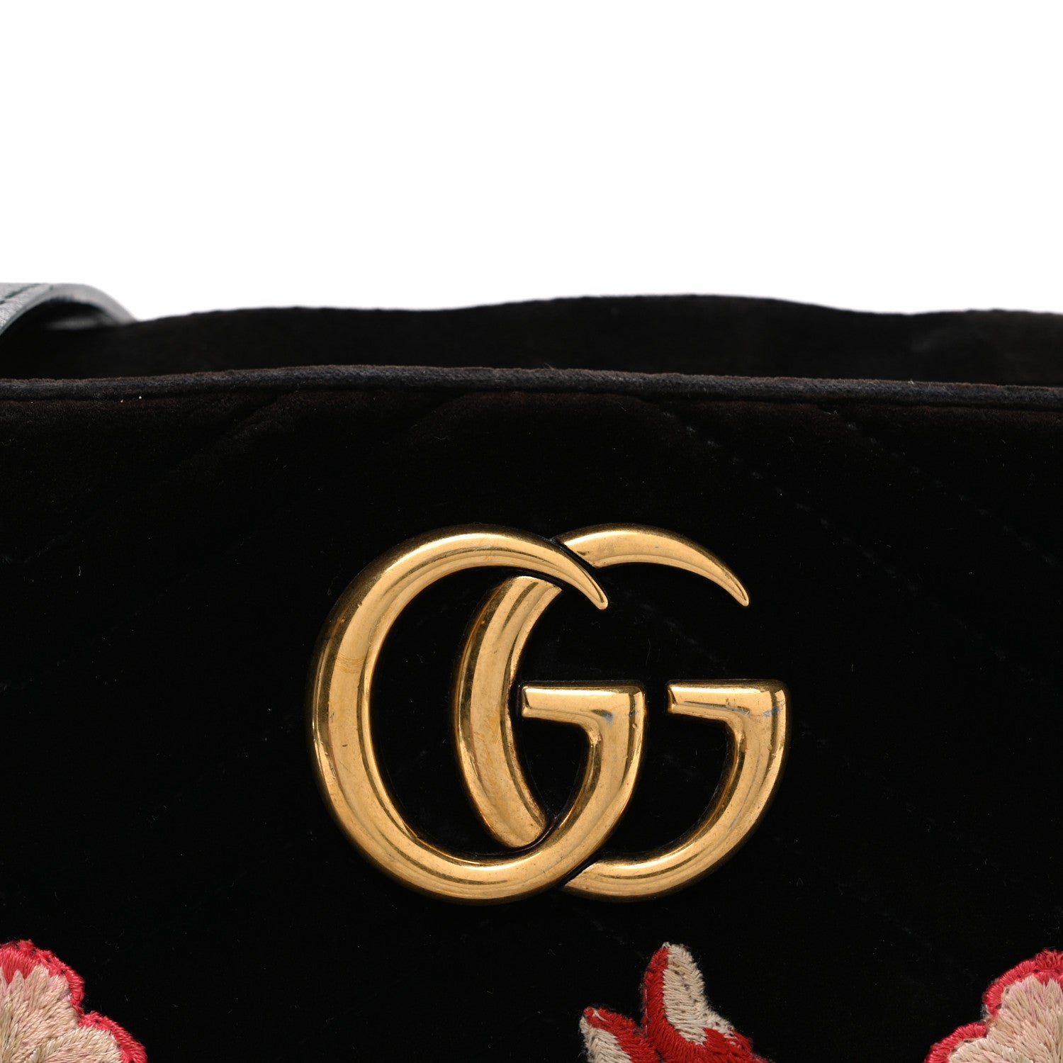 Gucci Velvet Matelasse Deer Embroidered Small GG Marmont Chain Shoulder Bag Black 8 of 10