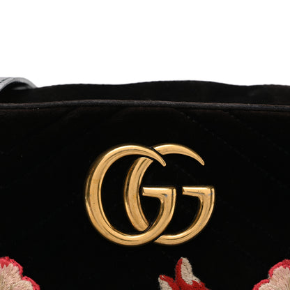 Gucci Velvet Matelasse Deer Embroidered Small GG Marmont Chain Shoulder Bag Black 8 of 10