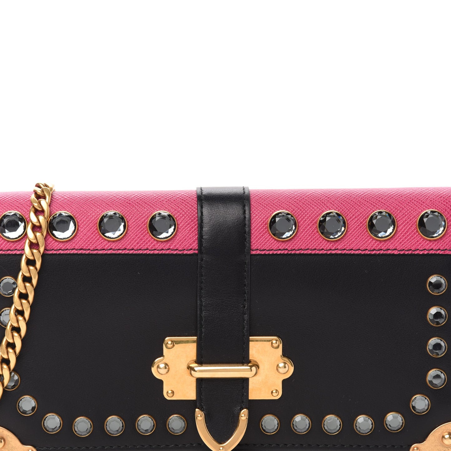City Calfskin Cahier Crystal Studded Mini Bag Fuxia Black