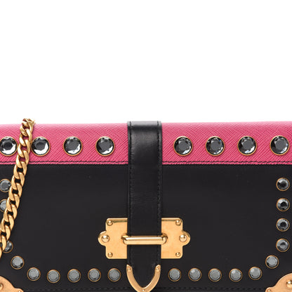 Prada City Calfskin Cahier Crystal Studded Mini Bag Fuxia Black 9 of 9