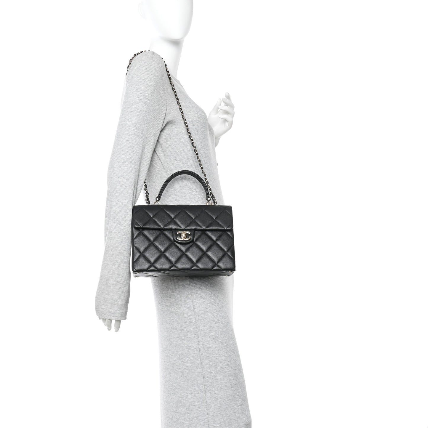 Caviar Quilted Medium Retro Twist Top Handle Flap Black