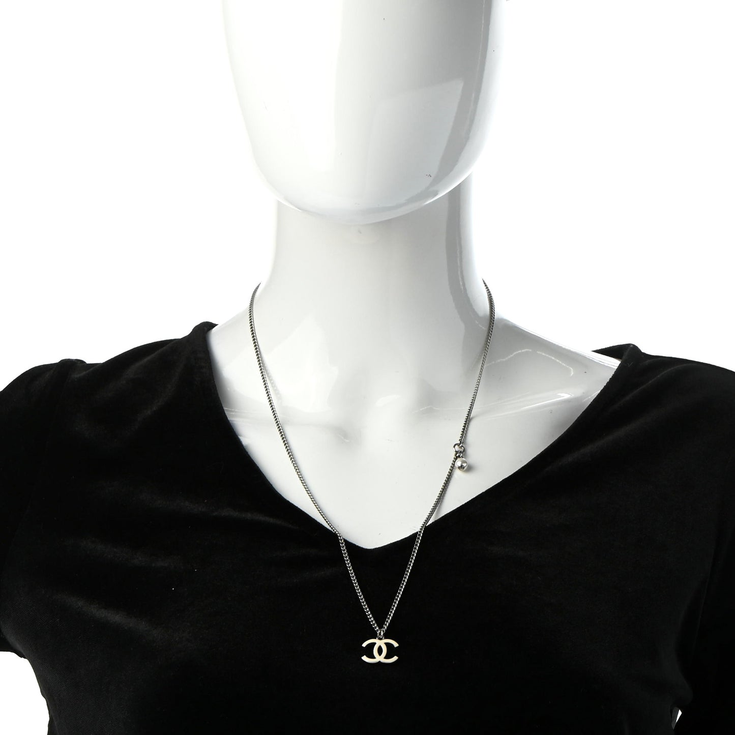 Enamel CC Necklace Silver White