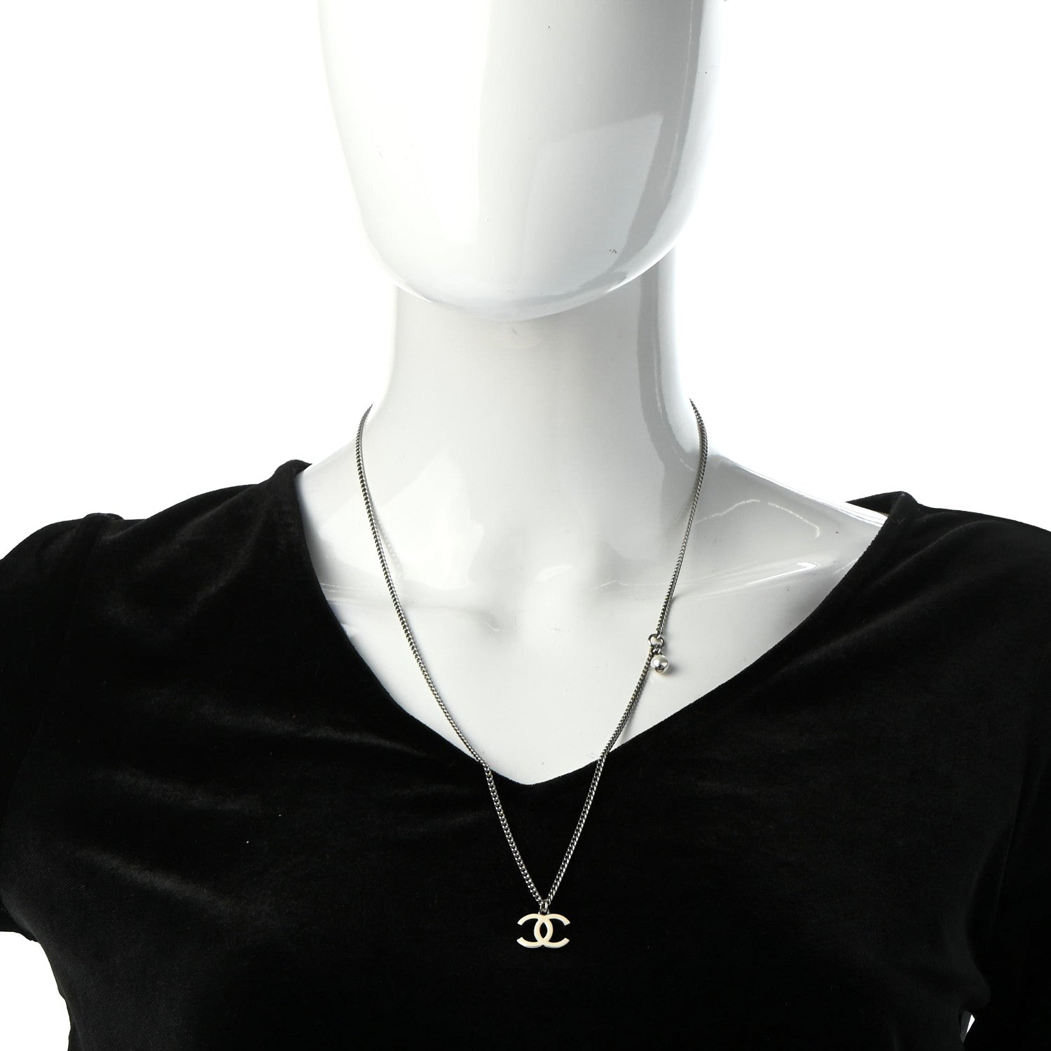 Chanel Enamel CC Necklace Silver White 2 of 5