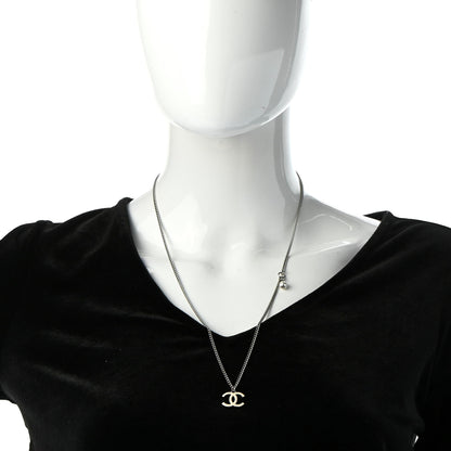 Chanel Enamel CC Necklace Silver White 2 of 5