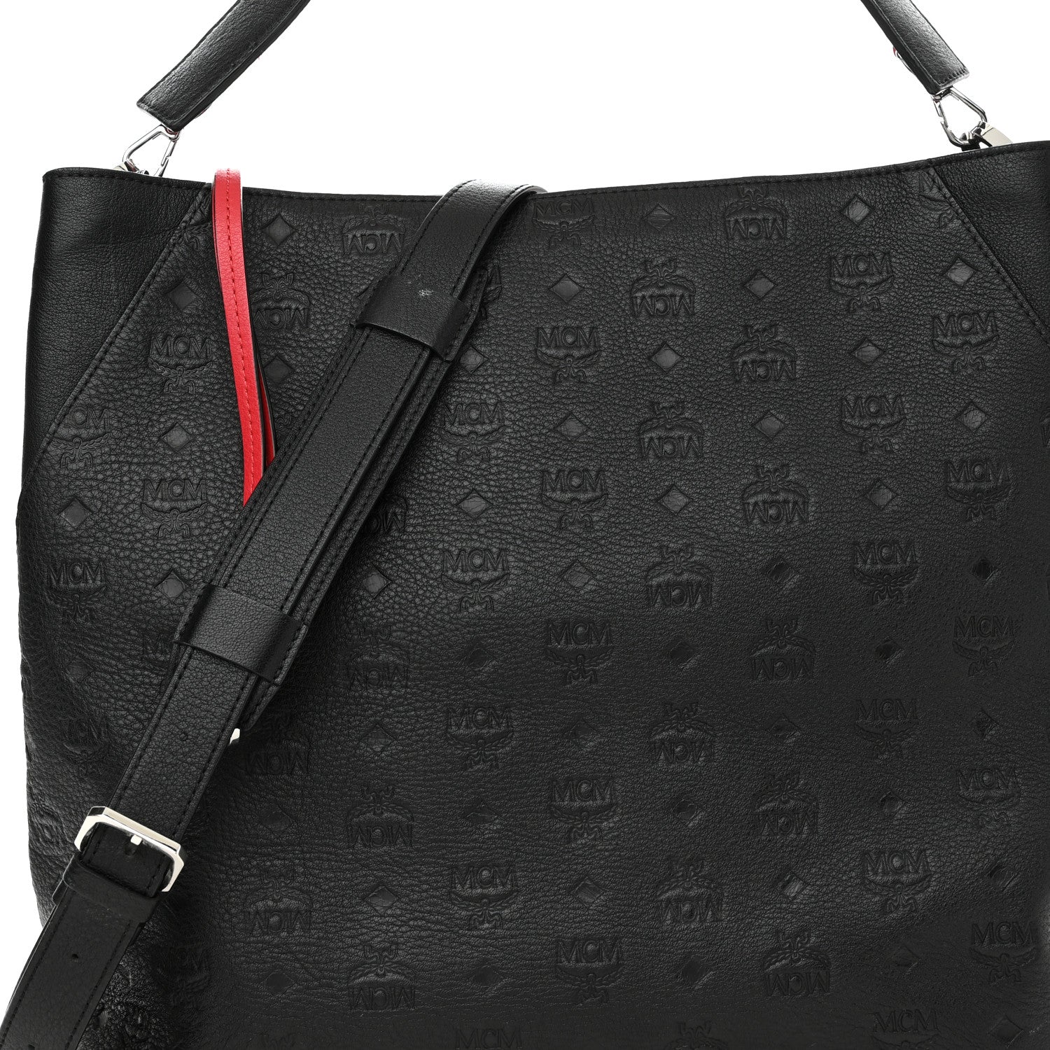 MCM Calfskin Ottomar Monogram Large Klara Hobo Black Red 7 of 12
