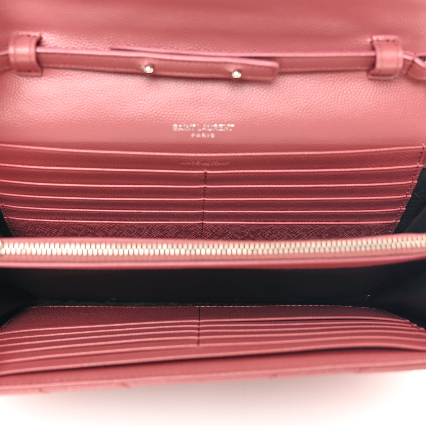 Grain De Poudre Matelasse Chevron Monogram Chain Wallet Blush Fonce