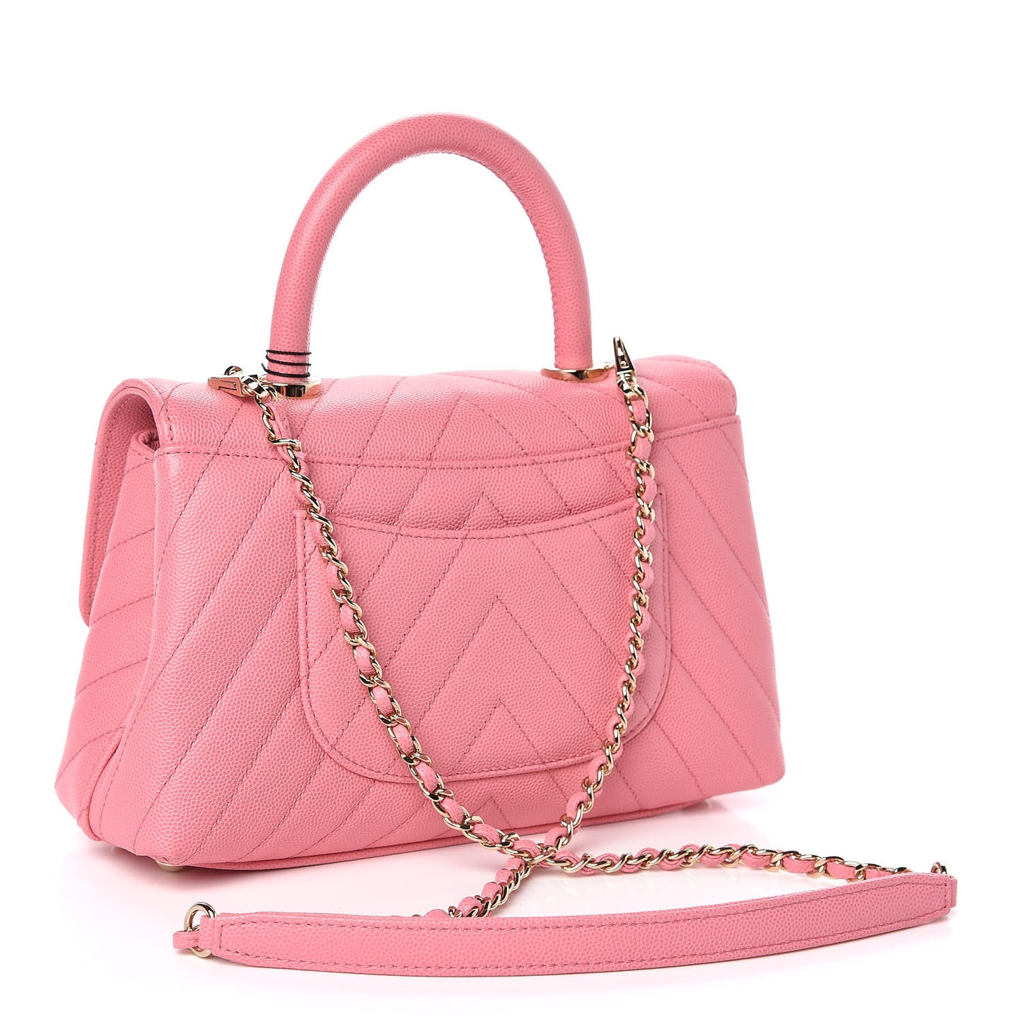 Caviar Chevron Quilted Mini Coco Handle Flap Pink