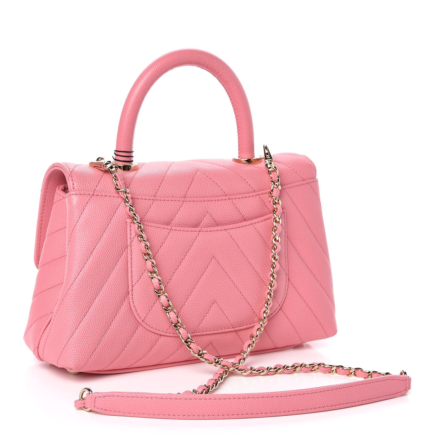 Chanel Caviar Chevron Quilted Mini Coco Handle Flap Pink 3 of 11