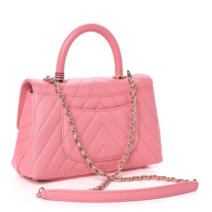 Chanel Caviar Chevron Quilted Mini Coco Handle Flap Pink 3 of 11