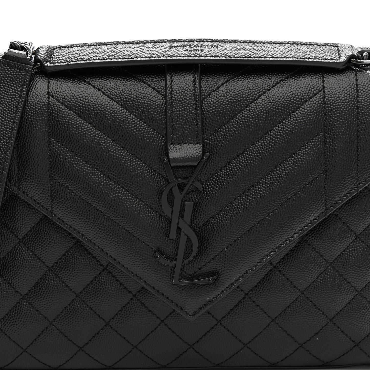 Grain De Poudre Textured Mixed Matelasse Triquilt Medium Monogram Monochrome Satchel Black