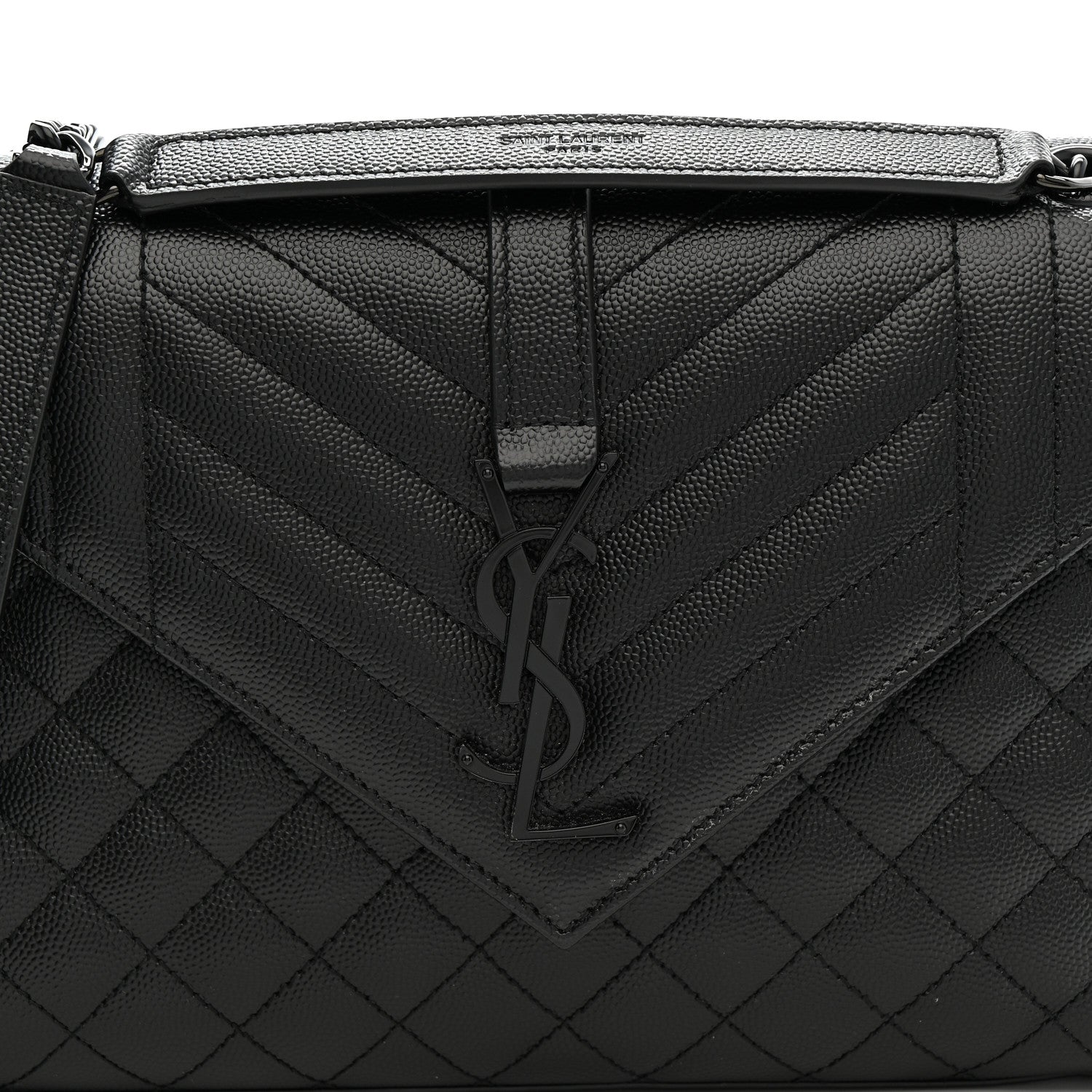Saint Laurent Grain De Poudre Textured Mixed Matelasse Triquilt Medium Monogram Monochrome Satchel Black 14 of 19