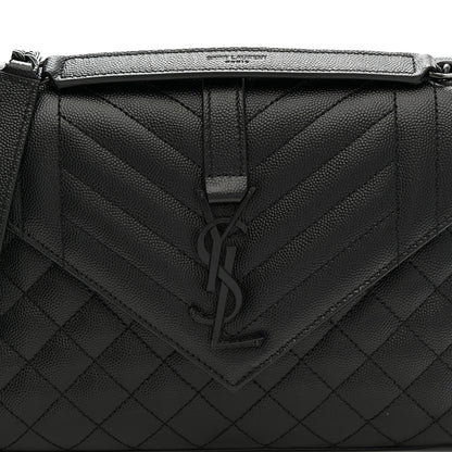 Saint Laurent Grain De Poudre Textured Mixed Matelasse Triquilt Medium Monogram Monochrome Satchel Black 14 of 19
