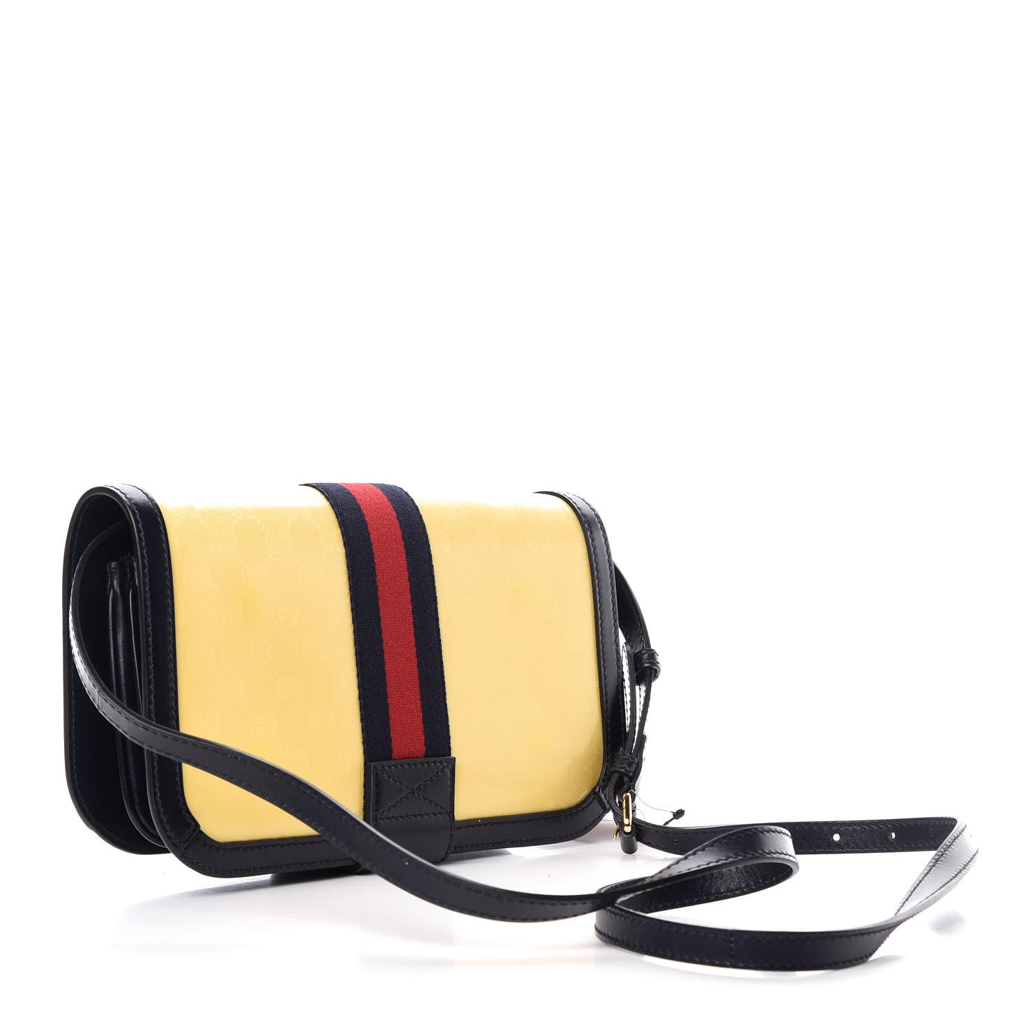 Gucci Crystal Monogram Plutone Calfskin Web Ophidia Flap Messenger Bag Straw Yellow Blue 3 of 13