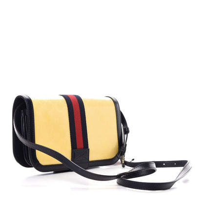 Gucci Crystal Monogram Plutone Calfskin Web Ophidia Flap Messenger Bag Straw Yellow Blue 3 of 13
