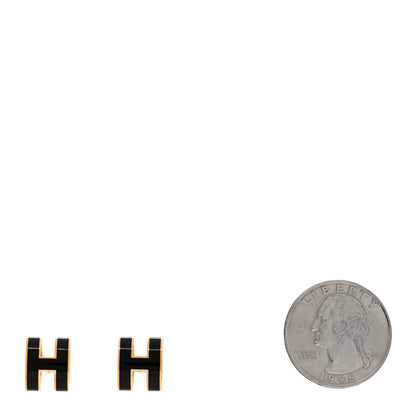 Hermes Gold Lacquered Mini Pop H Earrings Black 2 of 5