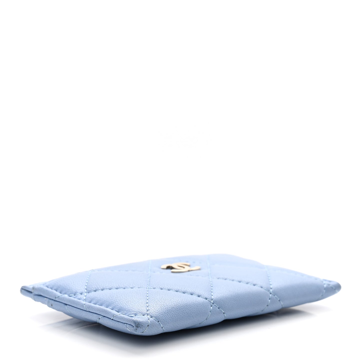 Lambskin Quilted Card Holder Light Blue