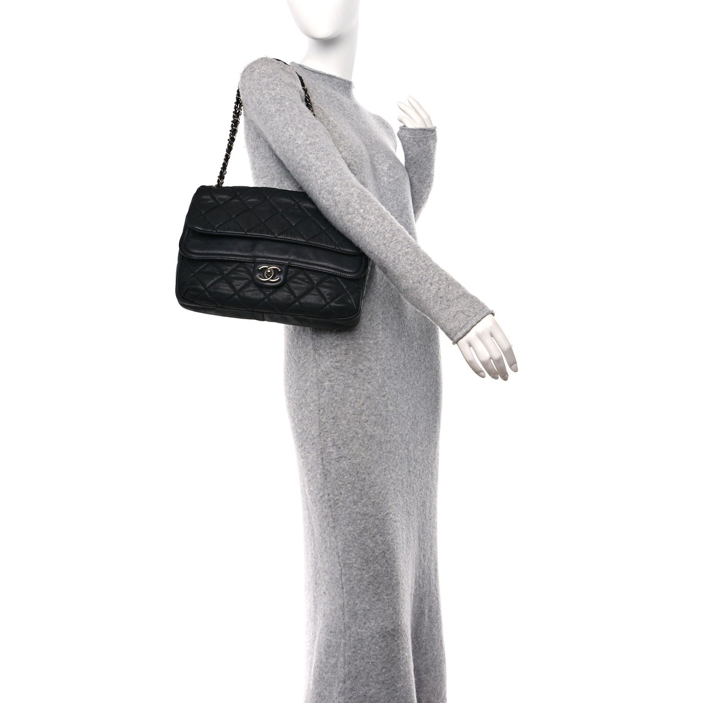 Iridescent Calfskin Jumbo In the Mix Double Flap Black