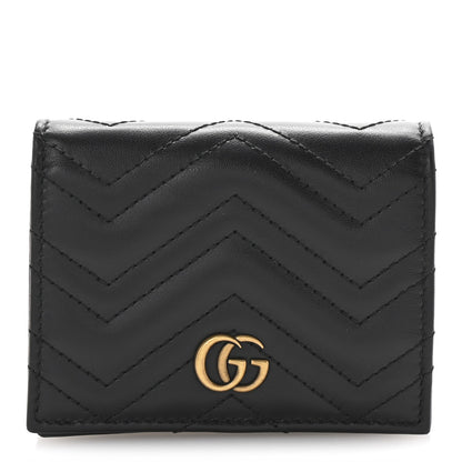 Gucci Calfskin Matelasse GG Marmont Card Case Wallet Black 1 of 8