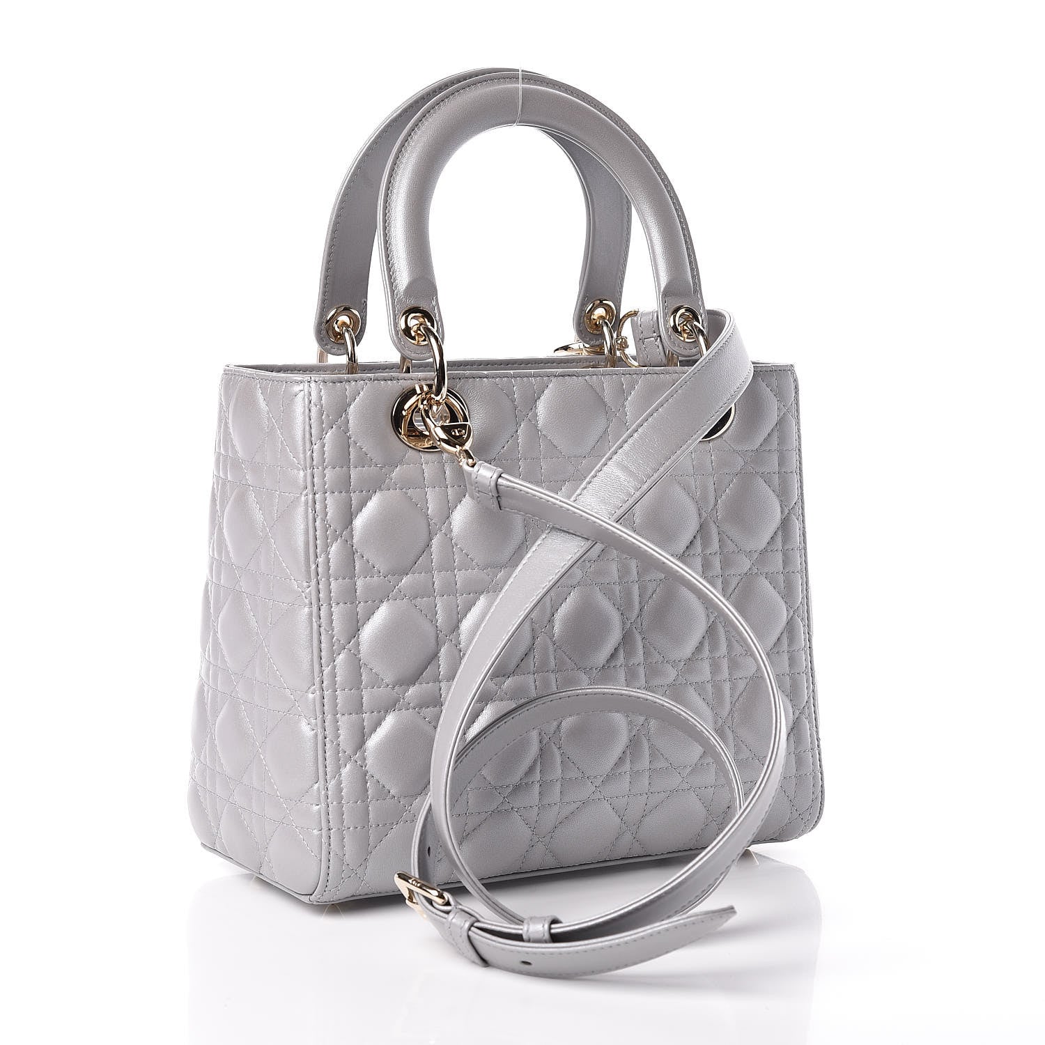 Christian Dior Pearly Lambskin Cannage Medium Lady Dior Grey 3 of 11