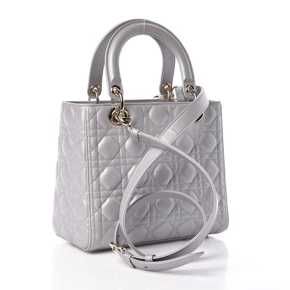 Christian Dior Pearly Lambskin Cannage Medium Lady Dior Grey 3 of 11