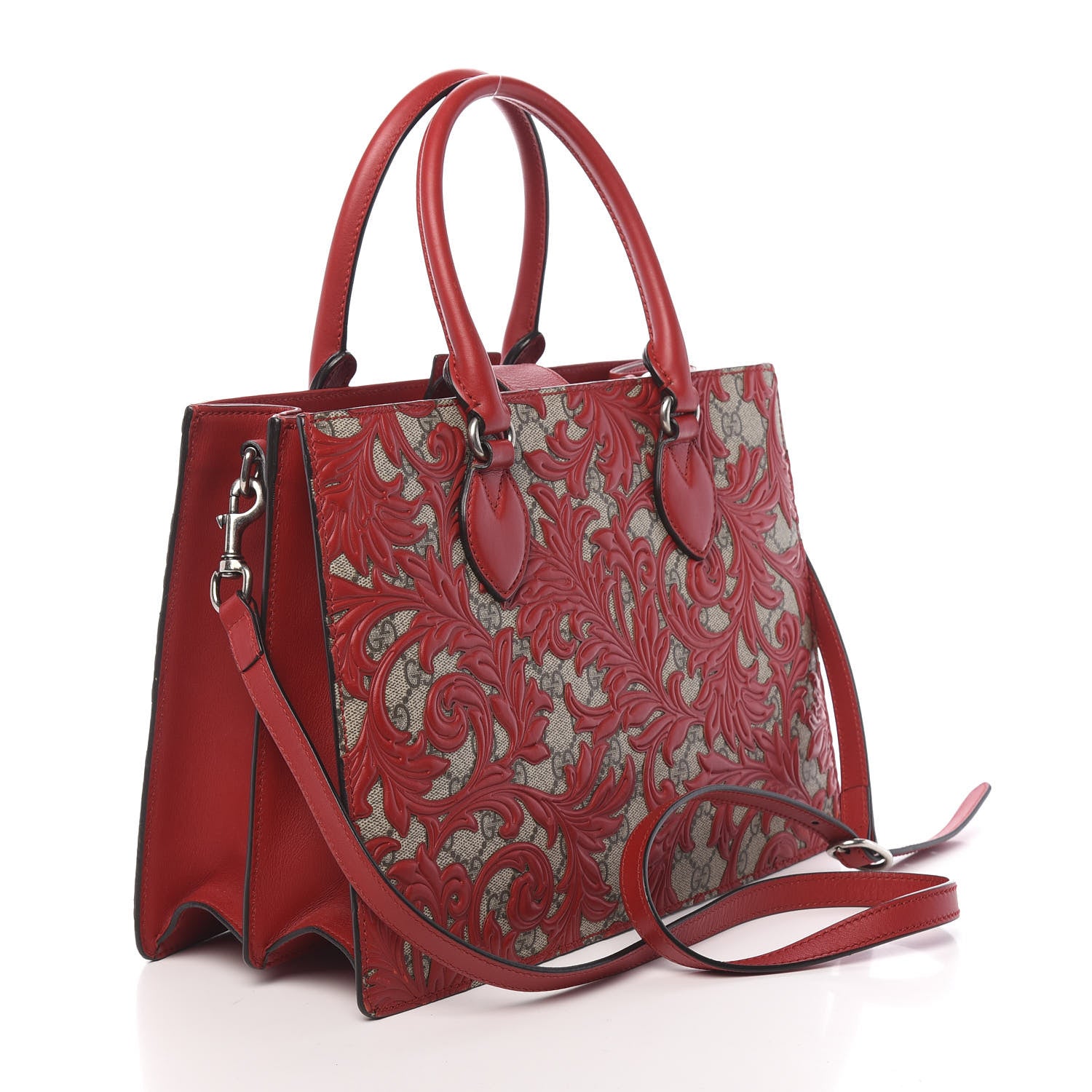 Gucci GG Supreme Monogram Arabesque Small Top Handle Bag Beige Hibiscus Red 3 of 12