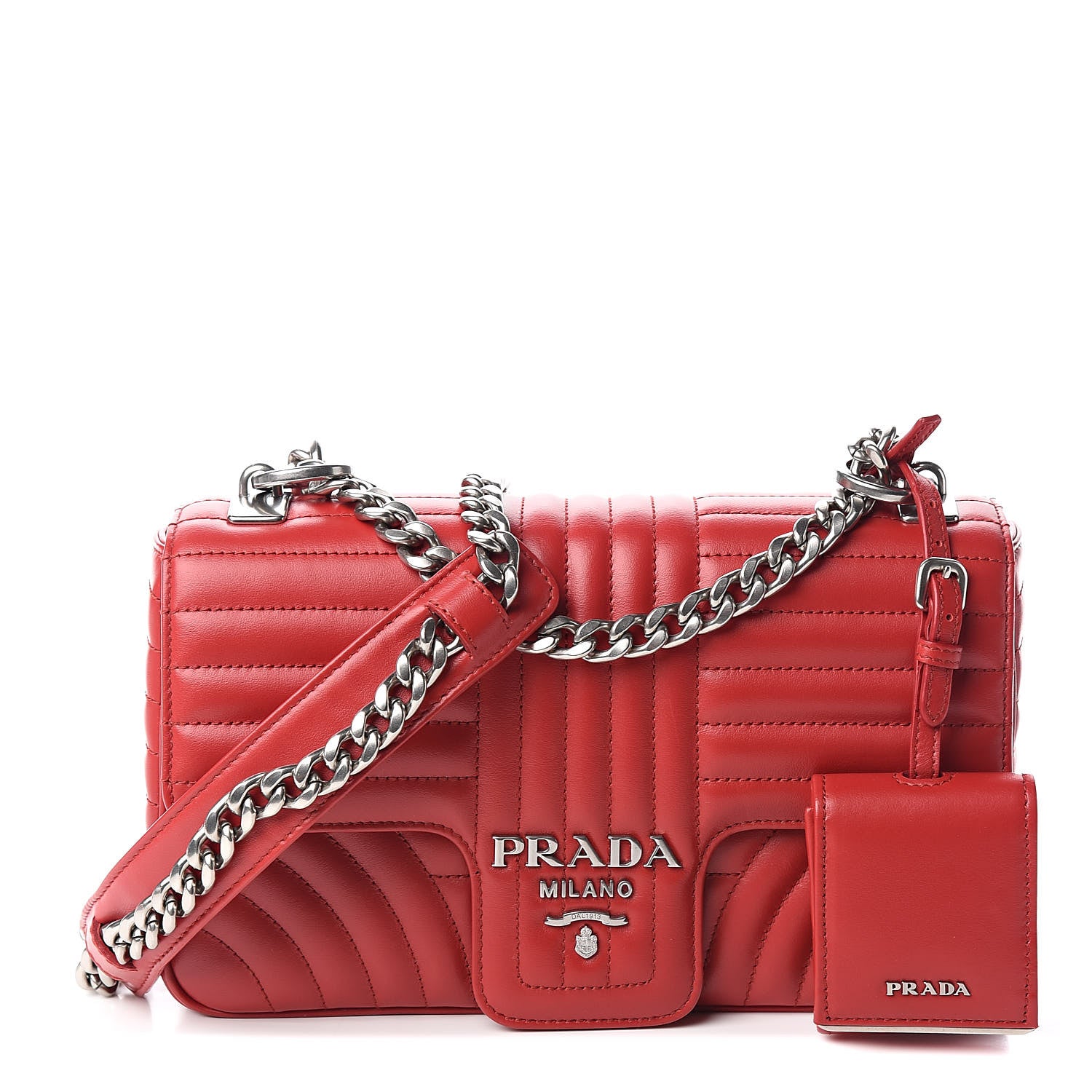 Prada Soft Calfskin Impunture Diagramme Medium Chain Flap Shoulder Bag Fuoco 1 of 9