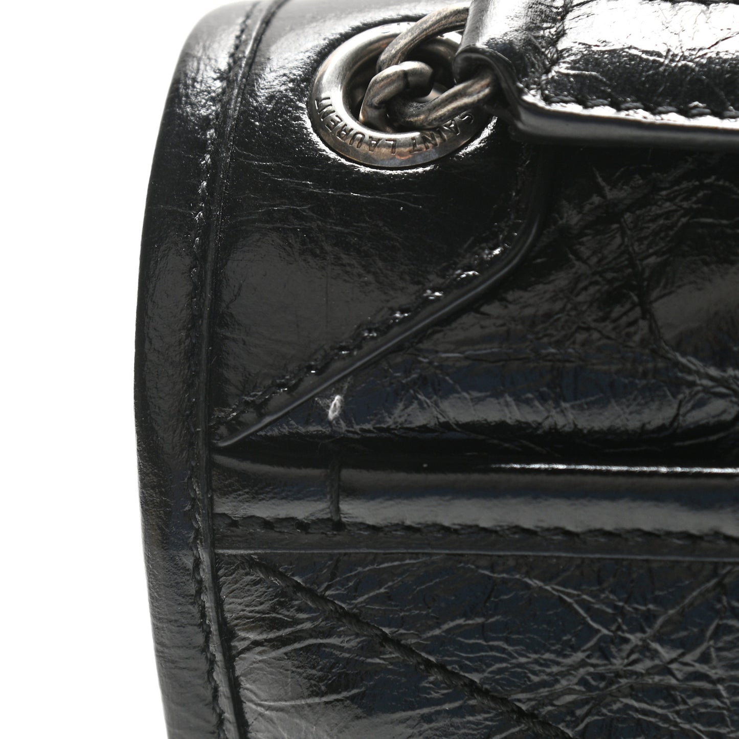 Crinkled Lambskin Matelasse Monogram Baby Niki Chain Satchel Black