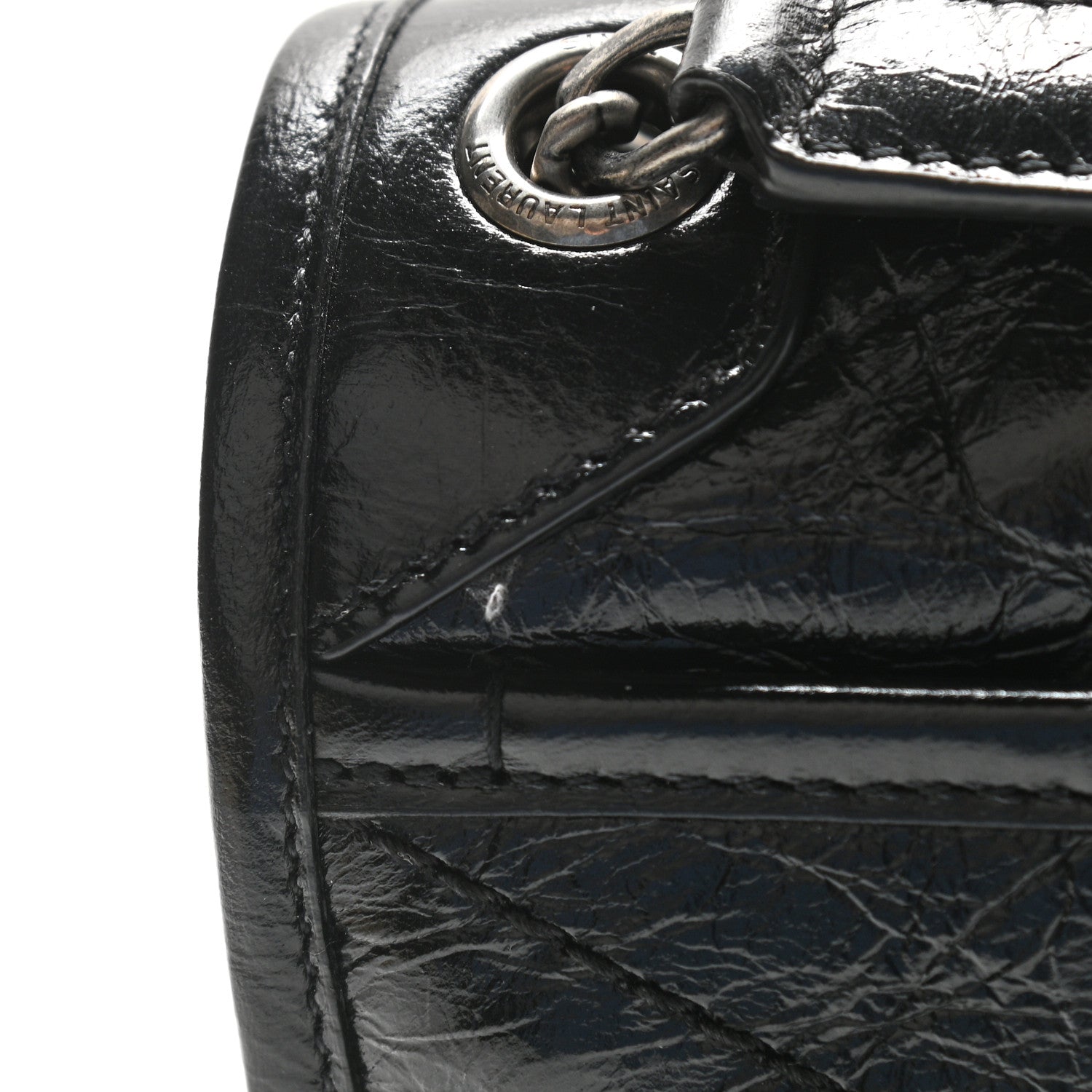 Saint Laurent Crinkled Lambskin Matelasse Monogram Baby Niki Chain Satchel Black 12 of 12
