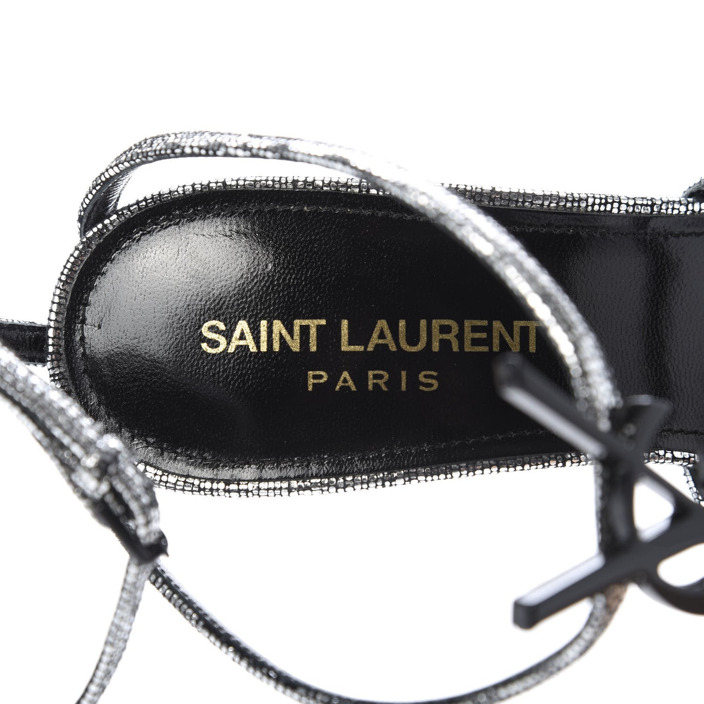 Metallic Calfskin Cassandra 110 Ankle Strap Sandals 37 Argento