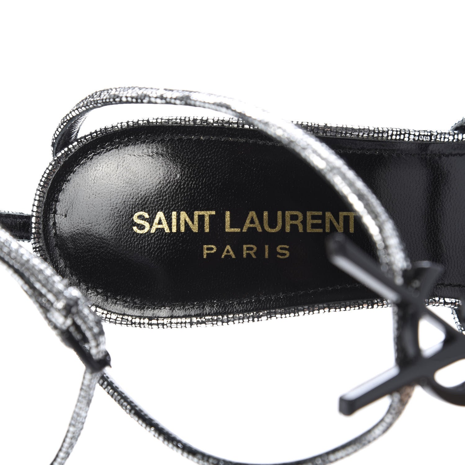 Saint Laurent Metallic Calfskin Cassandra 110 Ankle Strap Sandals 37 Argento 7 of 11