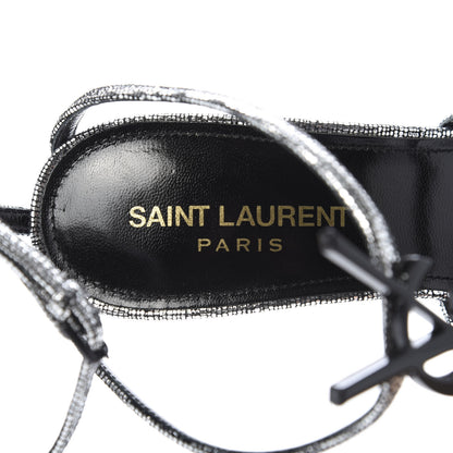 Saint Laurent Metallic Calfskin Cassandra 110 Ankle Strap Sandals 37 Argento 7 of 11