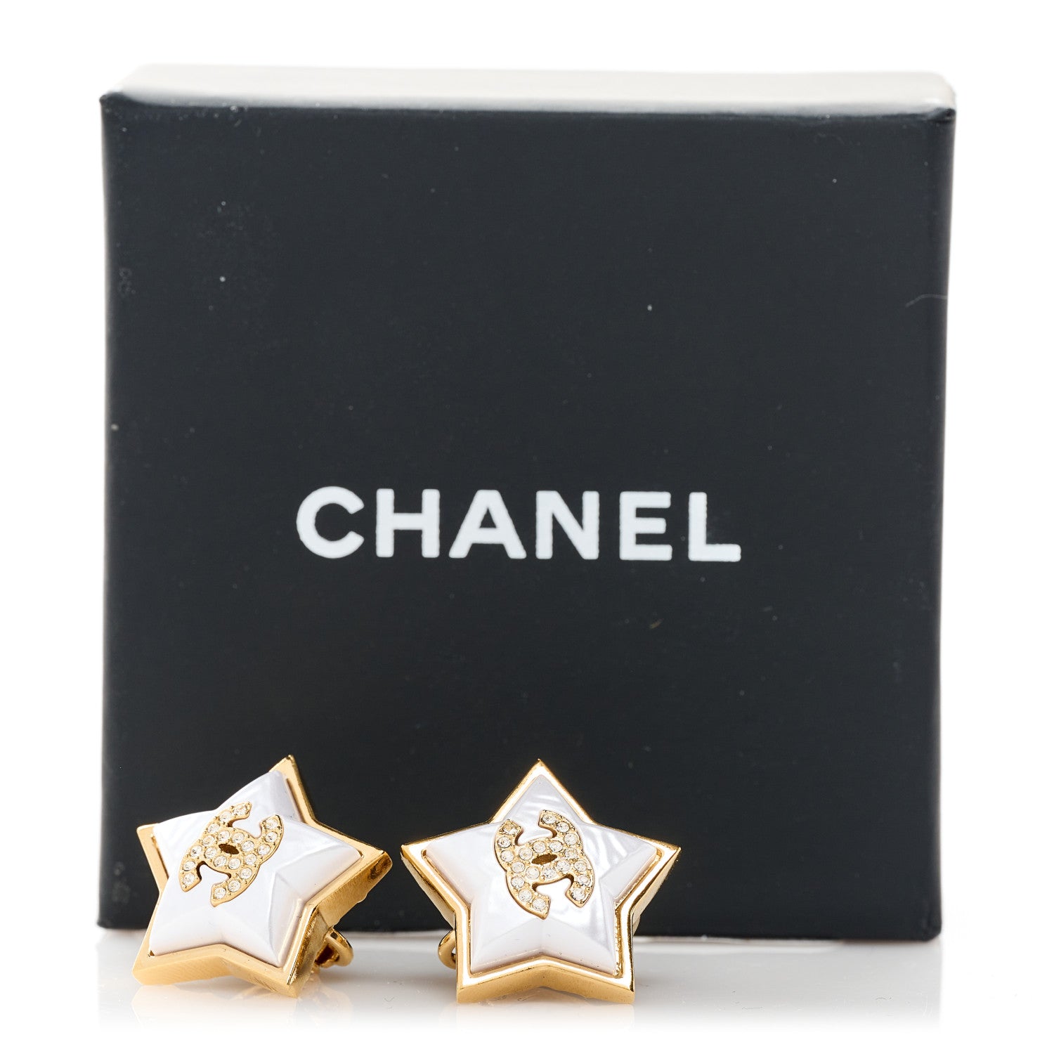 Chanel Pearl Crystal CC Star Clip On Earrings Gold 2 of 5