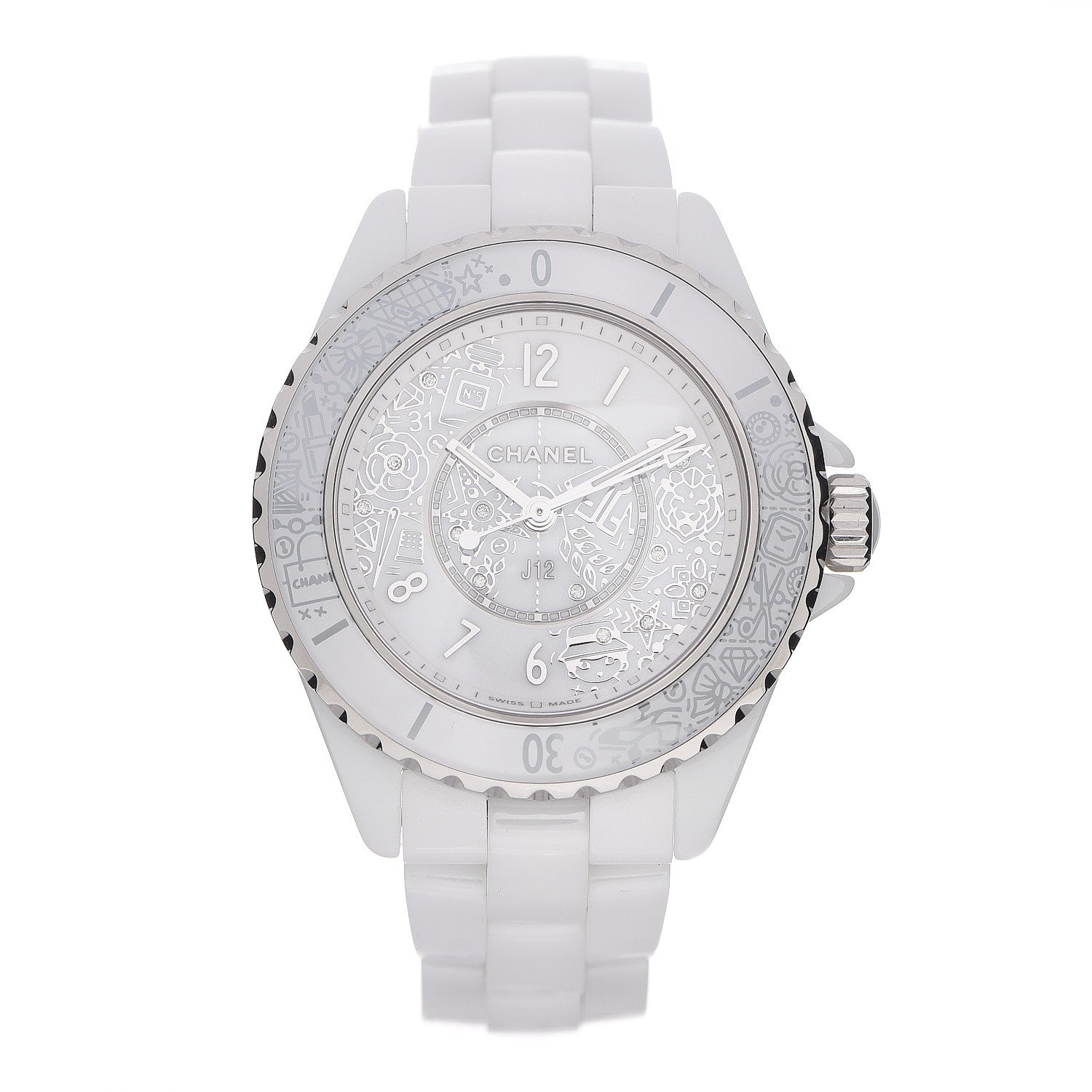Chanel Stainless Steel Ceramic Diamond 33mm J12 Limited Edition Quartz Watch White 1 of 5